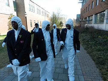 Latin School students with new addition to uniform