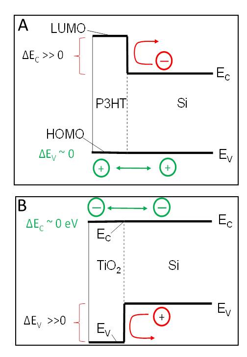 P3HT/Si and complementary TiO2/Si heterojunction